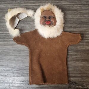 Nuni 70's Yupik 10" Leather Hand Puppet Detailed Fur Trim Alaska Native Inuit